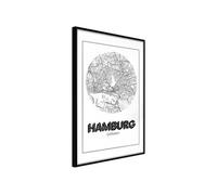 Affiche Murale Encadrée City Map Hamburg Round 21 x 30 cm Noir NOIR