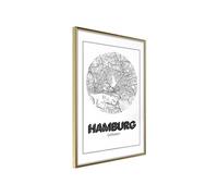 Affiche Murale Encadrée "City Map Hamburg Round" 30 x 42 cm Or