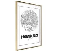 Affiche Murale Encadrée City Map Hamburg Round 30 x 42 cm Or