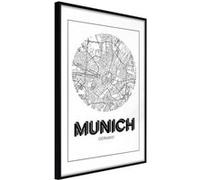 Affiche Murale Encadrée City Map Munich Round 21 x 30 cm Noir NOIR