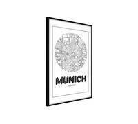 Affiche Murale Encadrée "City Map Munich Round" 30 x 42 cm Noir