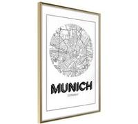 Affiche Murale Encadrée City Map Munich Round 30 x 42 cm Or