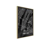Affiche Murale Encadrée "City Map New York Dark" 30 x 42 cm Or