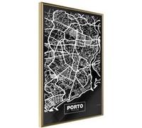 Affiche Murale Encadrée "City Map Porto Dark" 30 x 42 cm Or Multicolore G