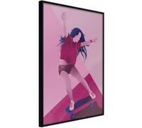 Affiche Murale Encadrée Girl on a Skateboard 30 x 42 cm Noir NOIR