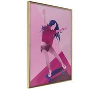 Affiche Murale Encadrée Girl on a Skateboard 30 x 42 cm Or