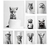 Affiche Murale Noir et Blanc Humour Animaux 40x50 Photos Deco Salle de Bain Tableau Poster WC Art Affiche Drole Toilette Tableau Humoristique WC Toile Poster Mural Chambre Adulte Rigolo Funny Amusante
