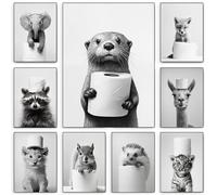 Affiche Murale Noir et Blanc Humour Animaux Photos Deco Salle de Bain Tableau Poster WC Art Affiche Drole Toilette Tableau Humoristique WC Toile Poster Mural Chambre Adulte Rigolo Funny Amusante