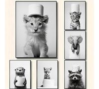 Affiche Murale Noir et Blanc Humour Animaux Photos Deco Salle de Bain Tableau Poster WC Art Affiche Drole Toilette Tableau Humoristique WC Toile Poster Mural Chambre Adulte Rigolo Funny Amusante