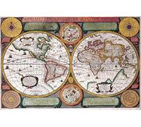 Affiche murale représentant une carte du monde antique avec projection géométrique de deux hémisphères, 91,4 x 61 cm