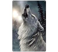 Affiche murale rétro en métal avec loup lune, 20,3 x 30,5 cm