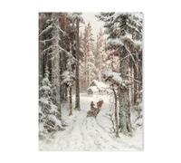 Affiche Murale Sur Toile Représentant Un Paysage De Ferme D'Hiver Vintage, Un Sapin De Noël Et Le Père Noël. Décoration Moderne Pour Les Fêtes De Fin D'Année Dans Un Salon (Format A3). 40X50Cm Sans Ca