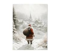 Affiche Murale Sur Toile Représentant Un Paysage De Ferme D'Hiver Vintage, Un Sapin De Noël Et Le Père Noël. Décoration Moderne Pour Les Fêtes De Fin D'Année Dans Un Salon (Format A1). 30X40Cm Sans Ca