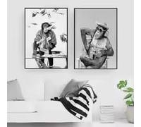 Affiche murale sur toile représentant un singe noir et blanc amusant lisant un journal, jouant aux échecs et laissant tomber de l'argent (80 x 120 x 2 cm/cadre) - Décoration pour bureau ou toilettes