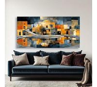 Affiche murale sur toile représentant une architecture géométrique abstraite, œuvre d'art moderne pour la décoration intérieure, idéale pour la salle de bain ou le salon (60 x 120 cm / sans cadre)