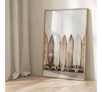 Affiche murale sur toile style rétro, motif planche de surf, plage et océan, beige, marron, blanc, noir, décoration minimaliste pour la maison (60 x 80 cm/cadre intérieur)