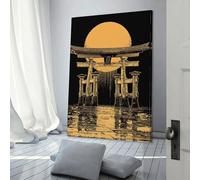Affiche murale Torii Gate avec illustration du soleil levant, style nordique rétro, décoration d'intérieur moderne, impression sur toile, cadeau d'anniversaire pour femme, 60 x 90 cm
