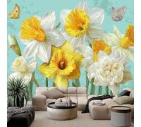 Affiche murale verte effet 3D aquarelle vintage représentant des plantes et des fleurs - Idéale pour le salon, la chambre, la chambre d'enfant ou comme mur derrière la télévision, 200 cm x 140 cm