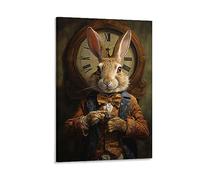 Affiche murale vintage cool lapin horloge murale rustique abstrait animal tendance décoration murale sur toile œuvre d'art pour la maison et le bureau