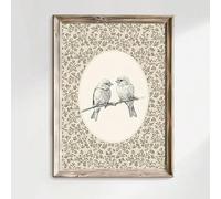 Affiche murale vintage sur toile, motif floral rustique antique, représentant un moineau, idéale pour la décoration d'un salon de style cottage ou ferme (60 x 90 cm / Toile tendue sur châssis).