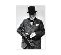 Affiche murale Winston Churchill avec Tommy Gun - Décoration murale pour bar, restaurant, garage, café - Cadeau sans cadre - 40 x 60 cm
