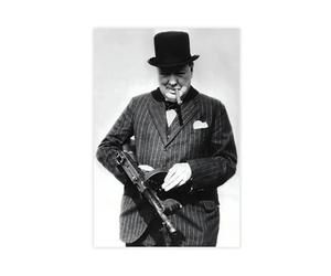 Affiche murale Winston Churchill avec Tommy Gun - Décoration murale pour bar, restaurant, garage, café - Cadeau sans cadre - 40 x 60 cm