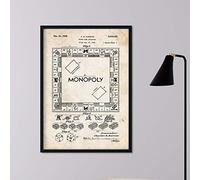 Affiche Nacnic avec brevet de Monopoly. Impression d’art au style vintage représentant le dessin du brevet original de Monopoly. Format A3. Sans cadre.