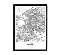 Affiche Nacnique avec carte de Madrid - Espagne. Lames de villes d'Espagne avec des mers et des rivières de couleur noire. Taille A4 avec cadre