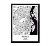 Affiche Nacnique avec carte de Montréal - Canada. Lames de villes du Canada avec des mers et des rivières en noir. Taille A3 avec cadre