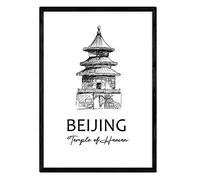 Affiche Nacnique de Beijing - Temple du ciel. Assiette avec des monuments des villes. Taille A3, avec cadre