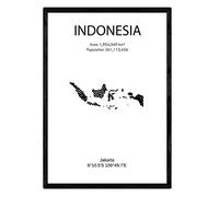 Affiche Nacnique de l'Indonésie. Lames de Pays et de Continents du Monde. Taille A4 avec Cadre