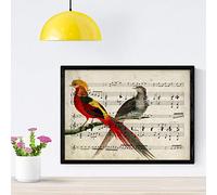 Affiche Nacnique de Pajaros. Gold Faisan Print avec des partitions. Boîtes de pyjarites avec des scores musicaux. Taille A4 avec cadre