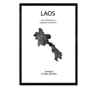Affiche Nacnique du Laos. Lames de Pays et de Continents du Monde. Taille A4 avec Cadre