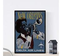 Affiche Nacnique Vintage. Affiche Vintage de l'Amérique. Jazz de la Nouvelle-Orléans. Taille A3 avec cadre