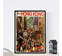 Affiche Nacnique Vintage. Affiche Vintage de l'asie. Rue de Hong Kong. Taille A4 avec Cadre