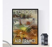 Affiche Nacnique Vintage. Affiche Vintage de l'Europe. Air France. Taille A3 avec cadre