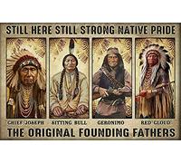 Affiche Native American Native Blood Sitting Lovers Bull Fan Poster Still Here Still Strong Native Pride Poster Décoration d'intérieur Poster Salon Café Garage Poster en métal 20,3 x 30,5 cm
