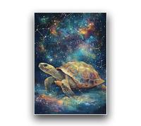 Affiche Nocturne Tortue sous un Ciel Étoilé, Thème Constellation, Style Artistique Moderne avec Lumière Scintillante. Décoration murale intérieur Poster A2