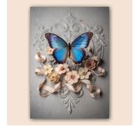 Affiche papillon bleu A3 fleurs délicates - Poster déco vintage décoration murale poétique - Papier mat 230g