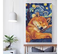 Affiche parodique de la nuit étoilée de Shiba Inu, peinture murale sur toile, décoration moderne pour chambre à coucher, anniversaire, 20 x 30 cm