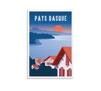 AFFICHE PAYS BASQUE Océan Atlantique Poster sur toile pour décoration d'intérieur, chambre à coucher, bureau - Décoration d'intérieur rustique - 40 x 60 cm