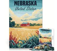 Affiche Paysage agricole du Nebraska, Puzzle de 1000 pièces pour Adultes, Cadeau pour améliorer la mémoire et Les Loisirs, décoration Murale aux découpes nettes (38x26cm)