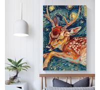 Affiche personnalisable avec motif cerf dans une nuit étoilée, décoration pour la maison, le bureau, le salon, la chambre à coucher, idée cadeau d'anniversaire pour femme, 20 x 30 cm
