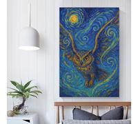 Affiche personnalisable avec motif hibou dans une nuit étoilée, décoration pour la maison, le bureau, le salon, la chambre à coucher, idée cadeau d'anniversaire pour femme, 20 x 30 cm