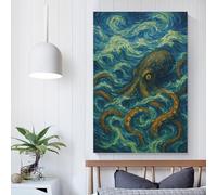 Affiche personnalisable représentant une pieuvre dans un océan tourbillonnant, décoration pour la maison, le bureau, le salon, la chambre à coucher, idée cadeau d'anniversaire pour femme, 30 x 45 cm