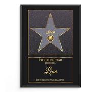 Affiche personnalisée Étoile de Star Hollywood grise - Cadeau personnalisé Prénom Message + Pictogramme au choix - Poster Toile Plexiglas avec ou sans Cadre - Noël Saint-Valentin Femme Homme