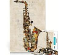 Affiche Pop Art Saxophone Alto,Puzzle 1000 Pièces pour Adultes,Jeu de Concentration Mentale,Activité de Découpe de Haute Précision,Activité de Renforcement des Liens Sociaux (38x52cm)