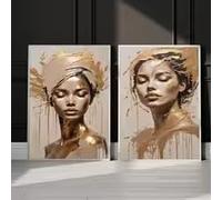 Affiche portrait de femme à la mode, imprimée sur feuille d'or, pour la décoration de la chambre. Figure abstraite, motif floral, peinture sur toile, art mural moderne (30 x 50 x 2 cm, sans cadre).