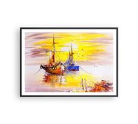 Affiche Poster 100x70cm Tableaux Image Photo Bateaux soleil mer voyage Wall Art