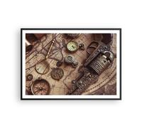 Affiche Poster 100x70cm Tableaux Image Photo Cartographie Vintage Boussole Art